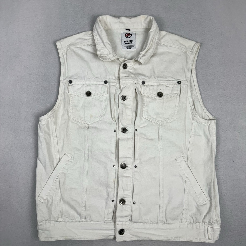 Southpole Denim Trucker Vest Mens XXL White Cotton Sleeveless Jean Jacket Y2K